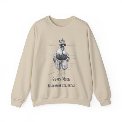 Beach Mode: Maximum Cochiness - Playful Rooster On Beach Sweatshirt