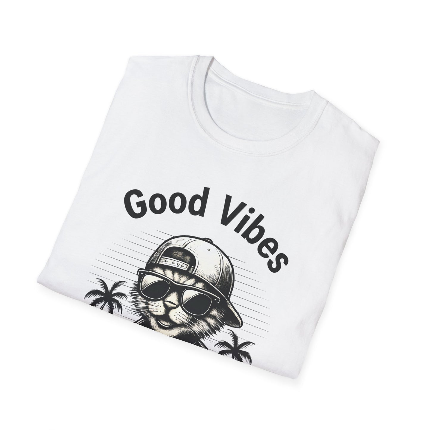 Good Vibes T-Shirt -  Cool Cat Relaxing with Tropical Drink Design