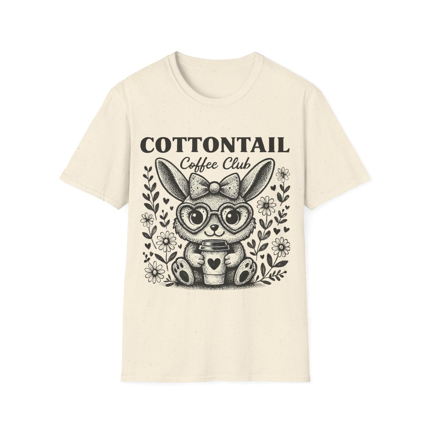 Cottontail - Monochrome Bunny With Coffee And Flowers T-Shirt