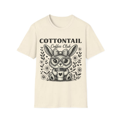 Cottontail - Monochrome Bunny With Coffee And Flowers T-Shirt