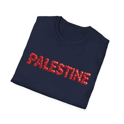 Palestine - Bubbly Red Hearts Typography T-Shirt
