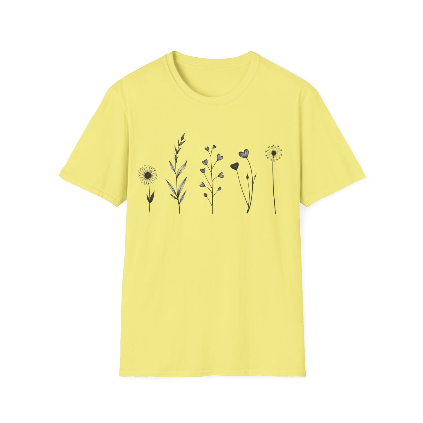 Minimalistic Flowers Line T-Shirt - Botanical Line Art Design