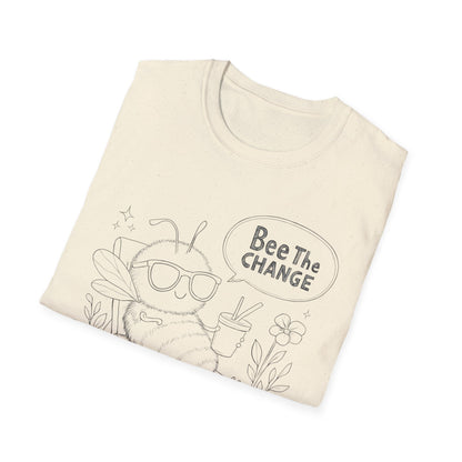 Bee The Change - Playful Cartoon Bee Outline With Sunglasses Relaxing With A Drink T-Shirt