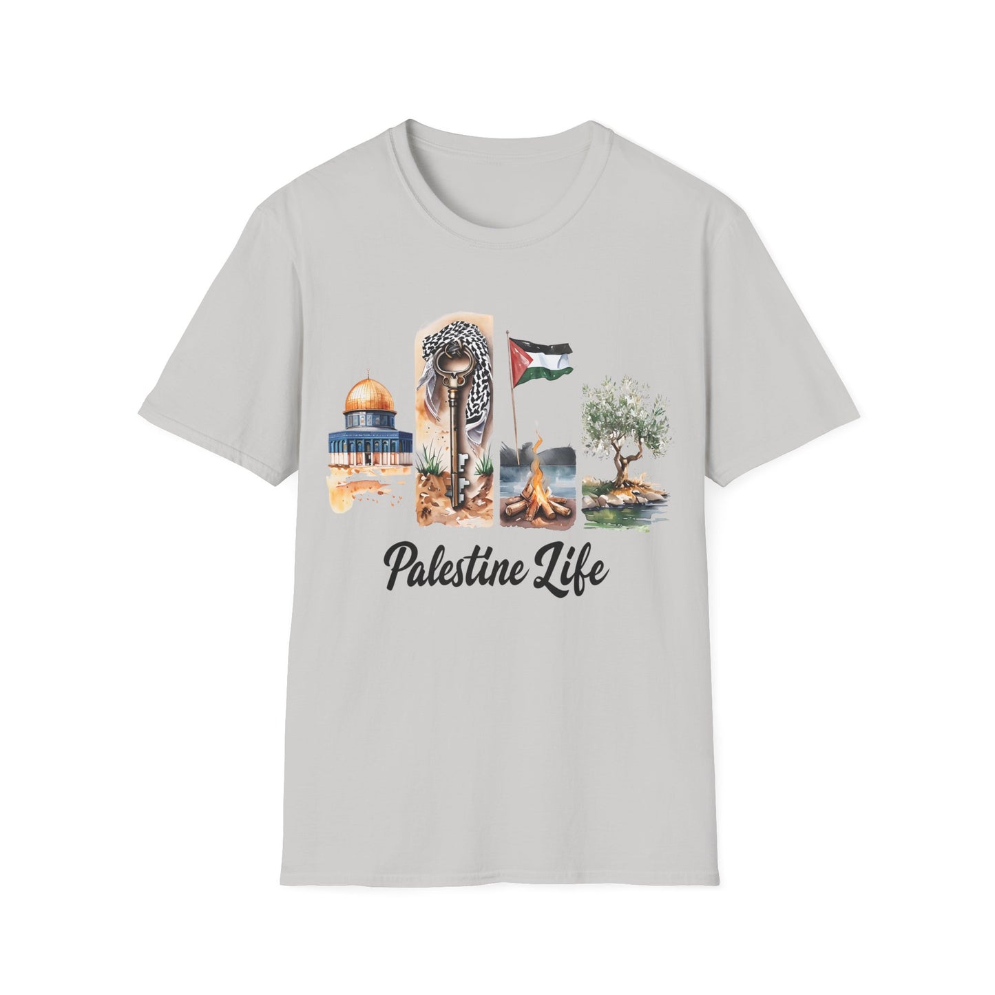 Palestine Life - Watercolor Four Panels of Palestinian Symbols T-Shirt
