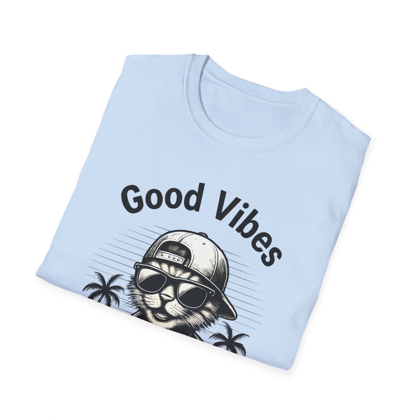 Good Vibes T-Shirt -  Cool Cat Relaxing with Tropical Drink Design