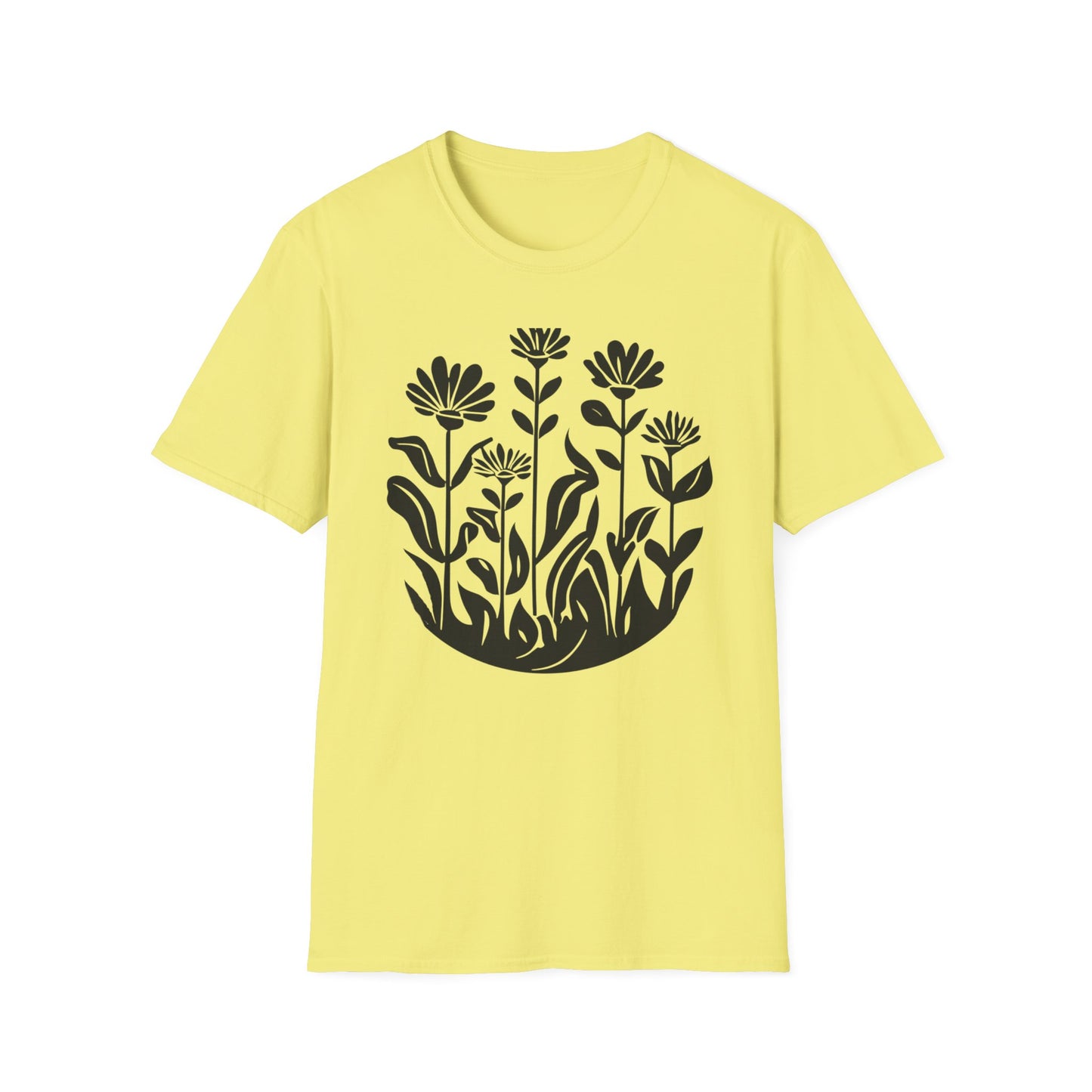 Black Lino Cut Botanical Circular T-Shirt