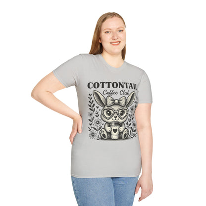 Cottontail - Monochrome Bunny With Coffee And Flowers T-Shirt
