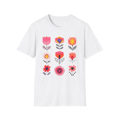 Vibrant Boho Grid Flowers T-Shirt