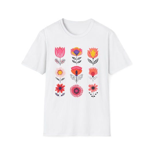 Vibrant Boho Grid Flowers T-Shirt