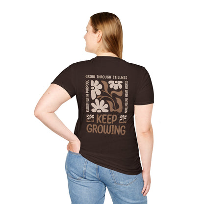 Keep Growing Boho Style Floral T-Shirt - Front And Back Design