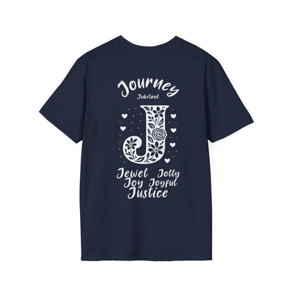 Letter J - Monochrome Flower Patterns With Related Words Front And Back Design T-Shirt