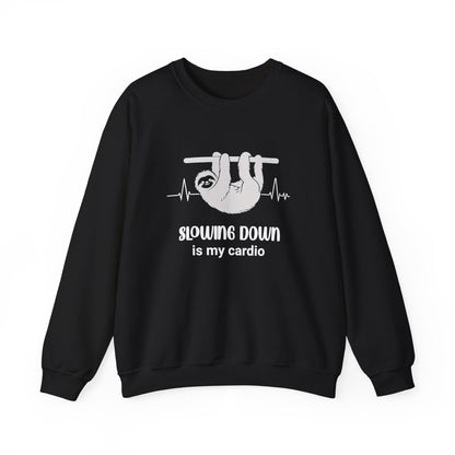 Slowing Down Is My Cardio - Sloth Silhouette With Heartbeat Playful Sweatshirt