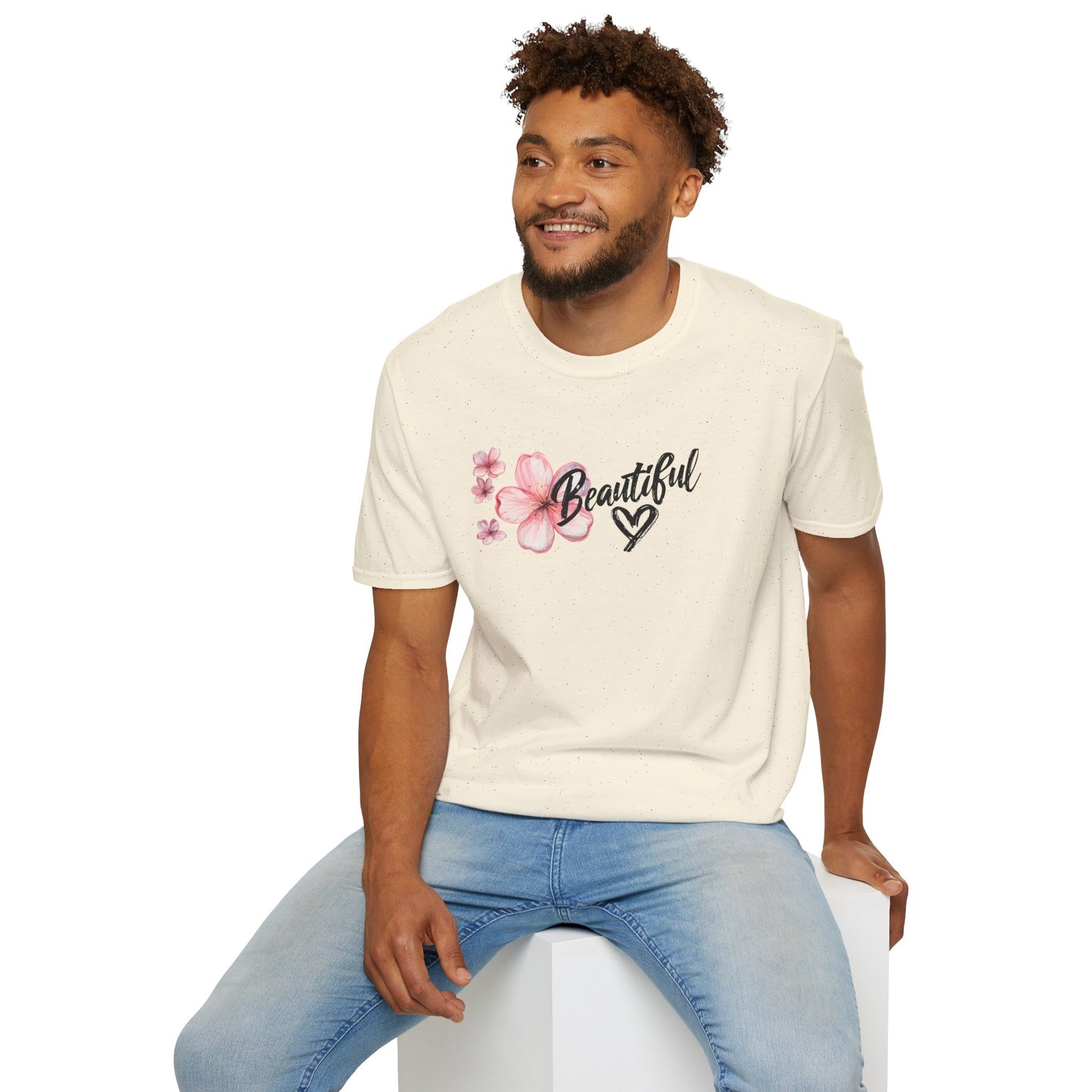 Beautiful T-Shirt - Cherry Blossom Flower with Heart - Brush Style Typography Design