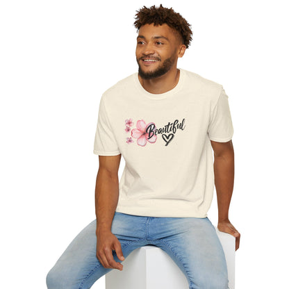 Beautiful T-Shirt - Cherry Blossom Flower with Heart - Brush Style Typography Design