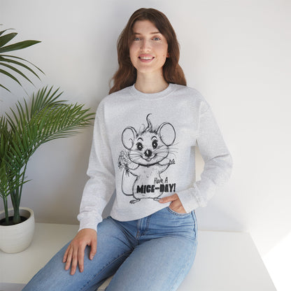 Have A Mice-Day - Playful Mouse Holding Flowers Sweatshirt