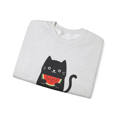 Watermeowlon Kitty - Playful Cat Silhouette with Colorful Watermelon slice Sweatshirt