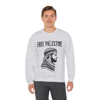 Free Palestine Free World - Man Wearing Palestinian Kuffiyah Sweatshirt