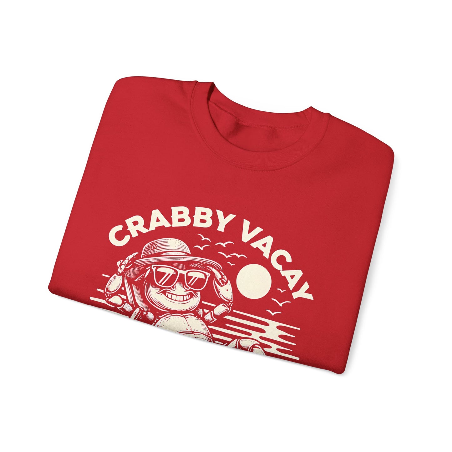 Crabby Vacay - Playful Monochrome Happy Crab Wearing Sunglasses in Tropical Scene Sweatshirt