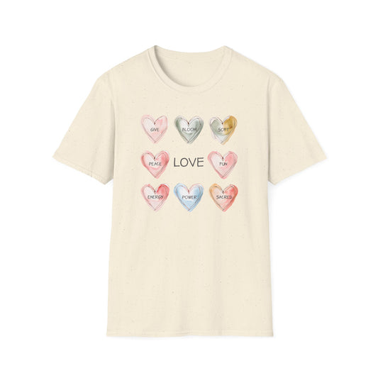 Love Is - Watercolor Hearts Grid With Text T-Shirt
