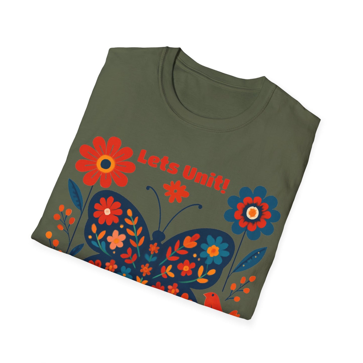 Lets Unit! - Vibrant Boho Butterfly Floral T-Shirt