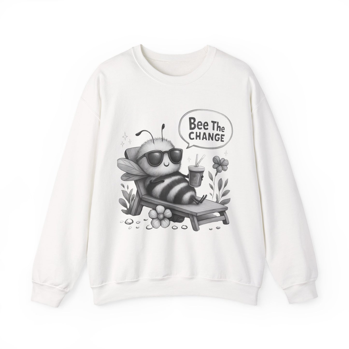 Bee The Change - Playful Cartoon Bee With Sunglasses Relaxing With A Drink Sweatshirt