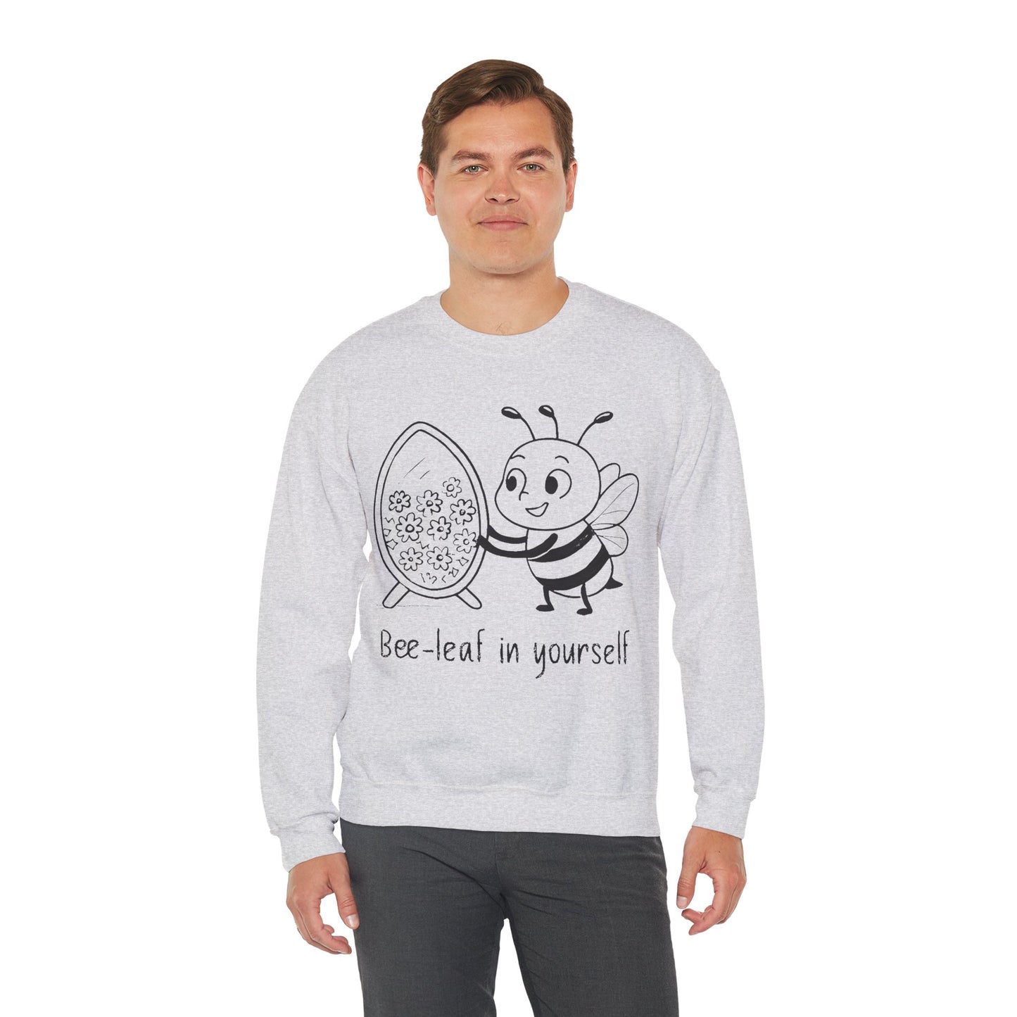Believe In Yourself  - Chalkboard Playful Bee Gazes into Leaf Mirror Sweatshirt
