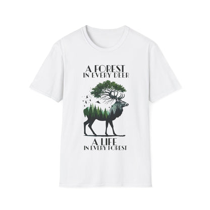 A Forest In Every Deer, A Life In Every Forest  - Forest And Deer Double Exposure Style T-Shirt