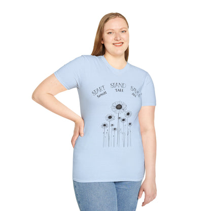 Start Small Stand Tall Savor All T-Shirt – Minimalistic Daisy Flower Line Art Design
