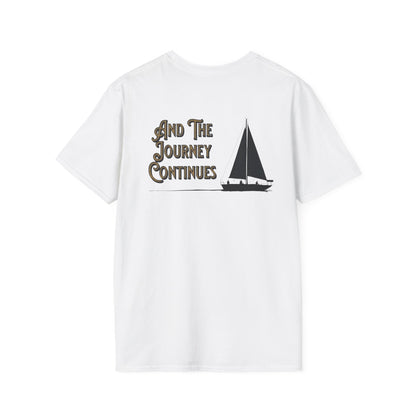 And The Journey Continues -  Minimalist Silhouette Sailboat T-Shirt