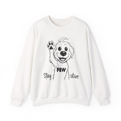 Stay Positive - Cartoon Playful Dog with Paw Raised High Sweatshirt