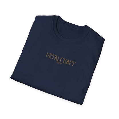 Petalcraft Shop Petals with a past Bloom with a future T-Shirt – Metal Style Floral Typography Front and Back Design