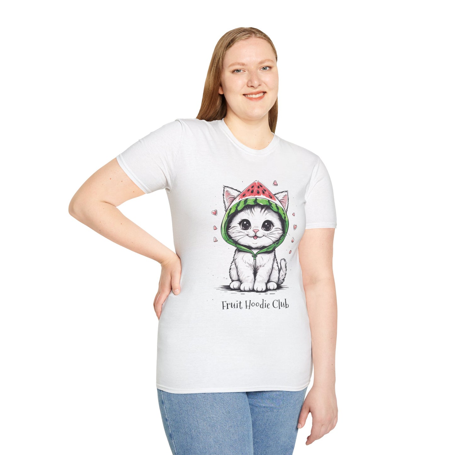 Fruit Hoodie Club T-Shirt - Kitten In A Watermelon Hoodie Design