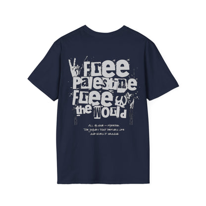 Free Palestine Free The World - Monochrome Graffiti T-Shirt