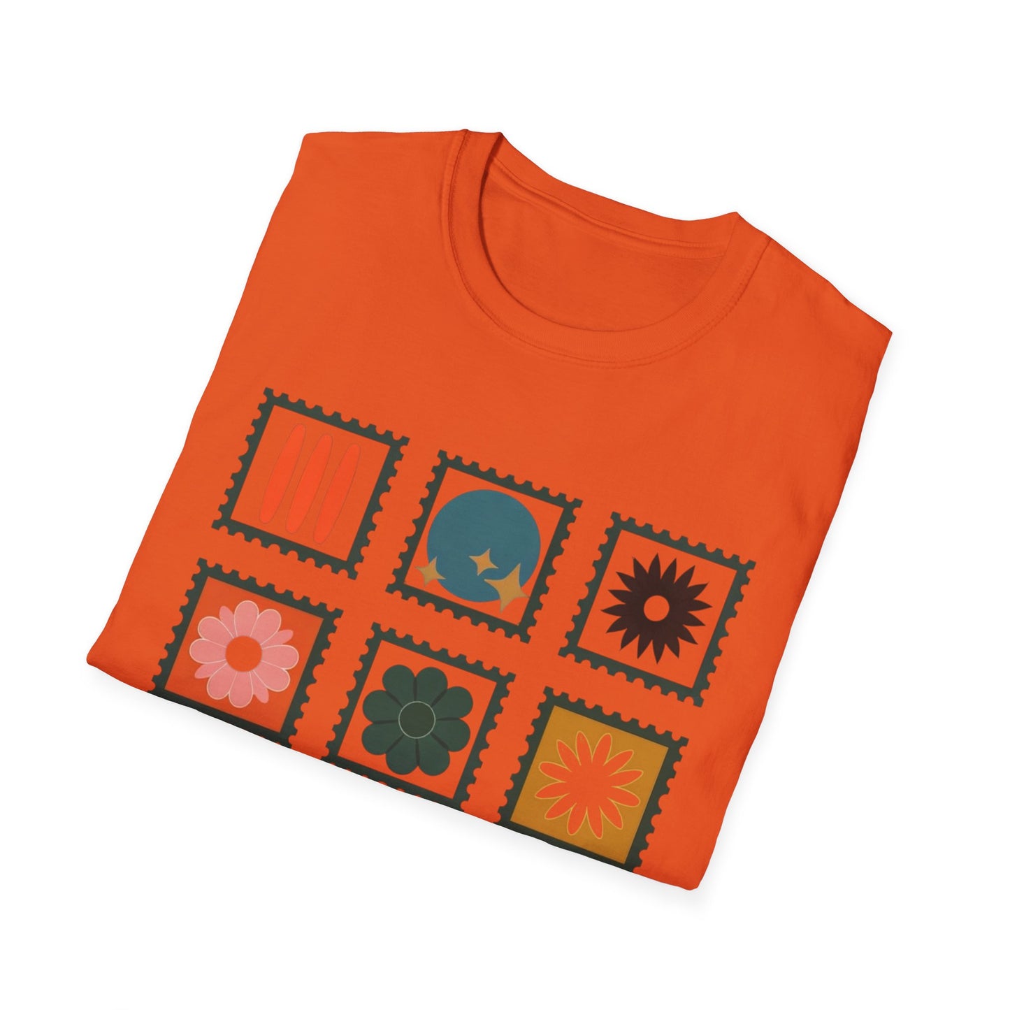 Vibrant Stamp Abstract Floral Grid T-Shirt