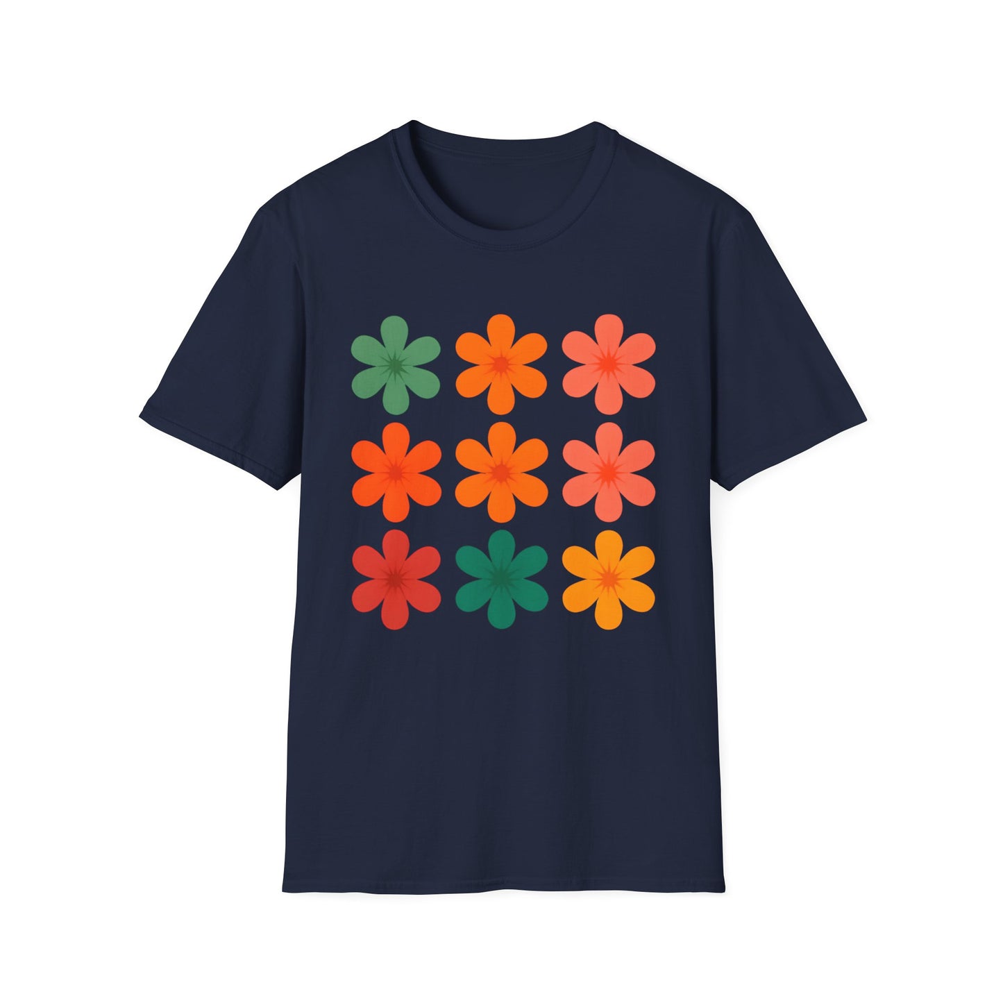 Vibrant Grid Flowers T-Shirt
