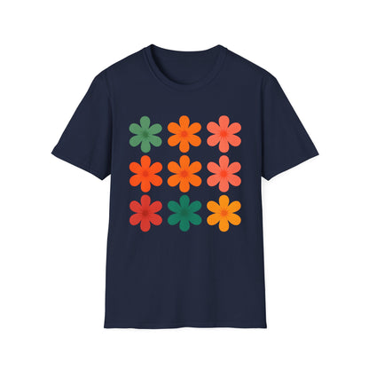 Vibrant Grid Flowers T-Shirt
