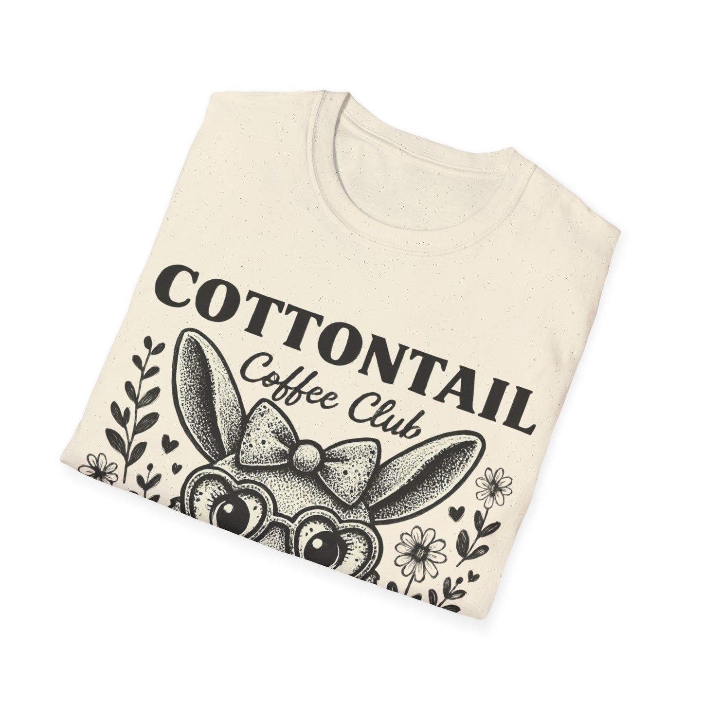 Cottontail - Monochrome Bunny With Coffee And Flowers T-Shirt