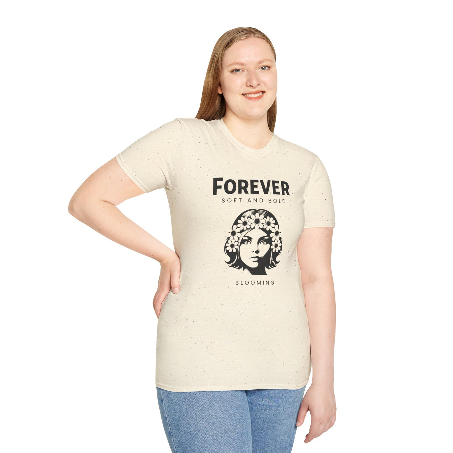 Serene Woman's Face T-Shirt - Monochrome Floral Design
