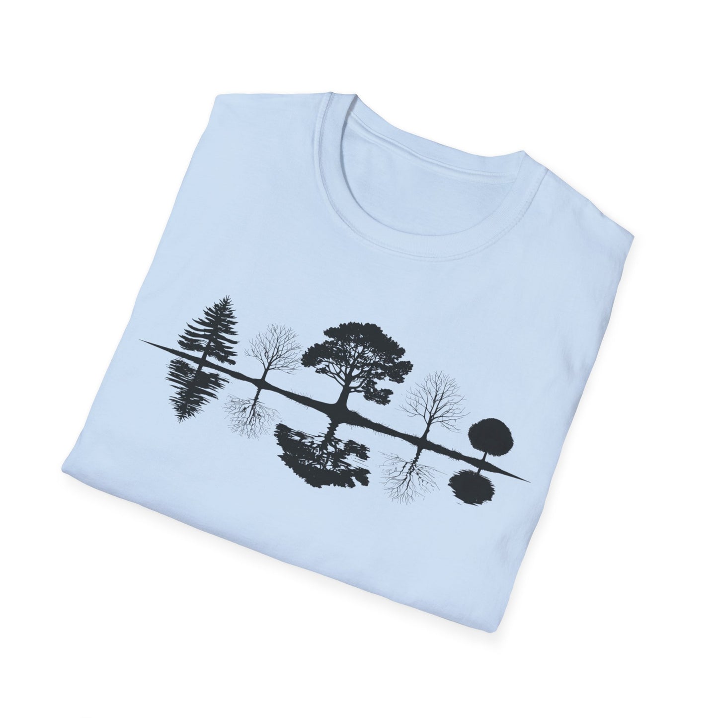 Monochrome Silhouette Trees With Reflection In Water T-Shirt