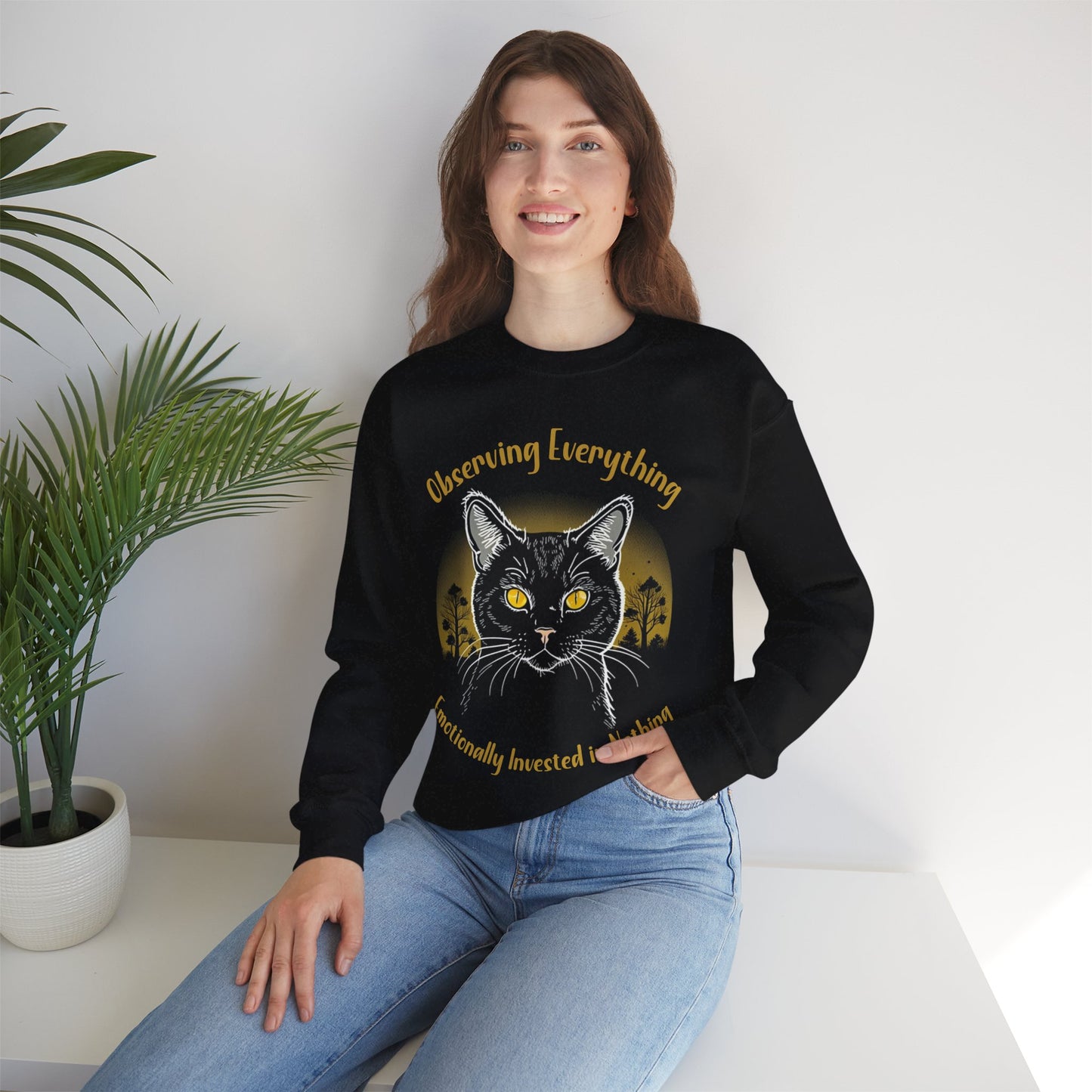 Observing Everything, Emotionally Invested in Nothing - Playful Cat Staring Sweatshirt