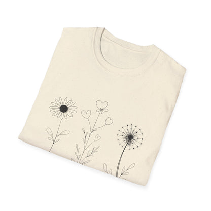 Bloom Softly Dream Widely T-Shirt - Minimalistic Flowers Outline - Botanical Line Art Design