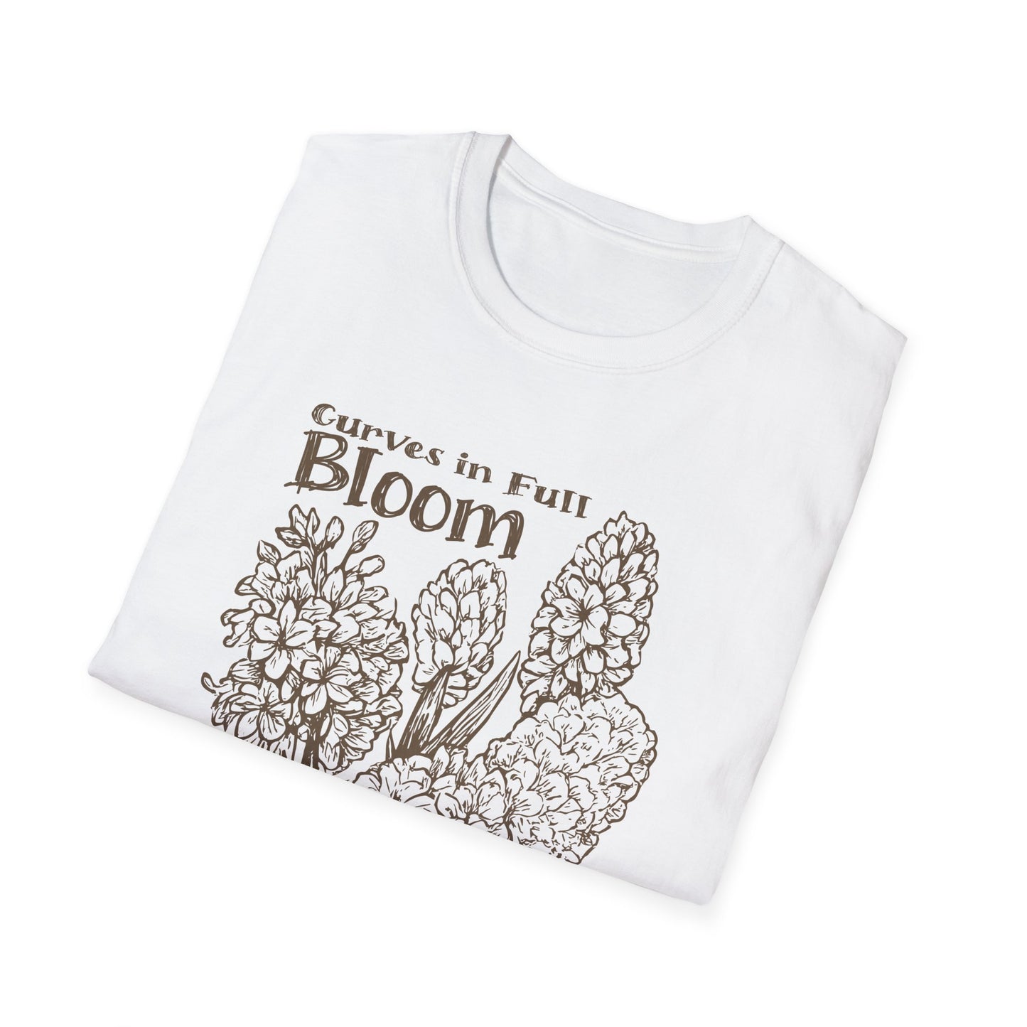 Curves in Full Bloom - Monochrome Golden Floral T-Shirt