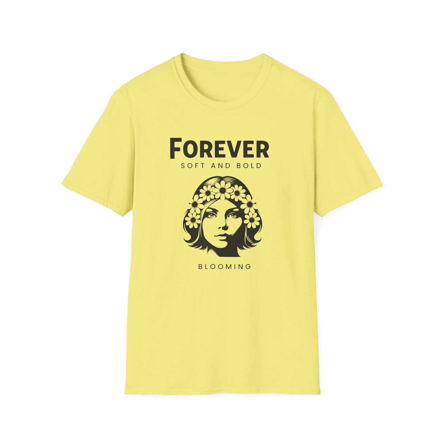 Serene Woman's Face T-Shirt - Monochrome Floral Design