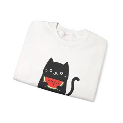 Watermeowlon Kitty - Playful Cat Silhouette with Colorful Watermelon slice Sweatshirt