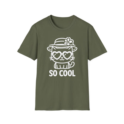 So Cool - Minimalistic Outline Kitten With Hat and Sunglasses T-Shirt