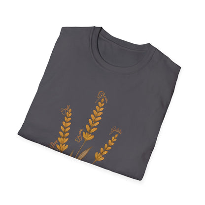 Golden Lavender T-Shirt - Scattered Typography Design