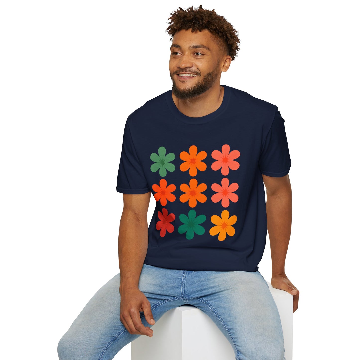 Vibrant Grid Flowers T-Shirt