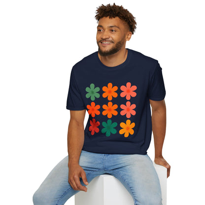 Vibrant Grid Flowers T-Shirt