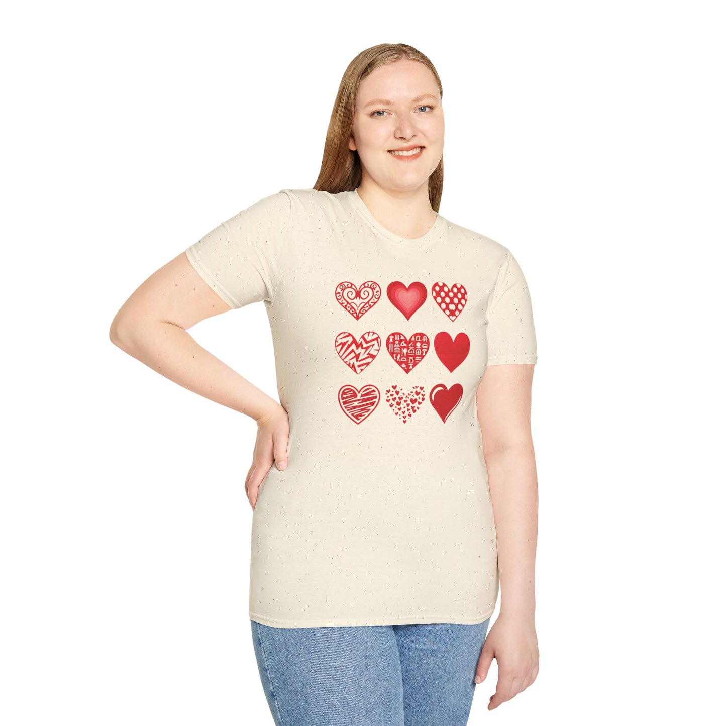Grid of Different Red Heart Patterns T-Shirt