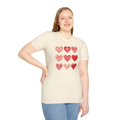 Grid of Different Red Heart Patterns T-Shirt